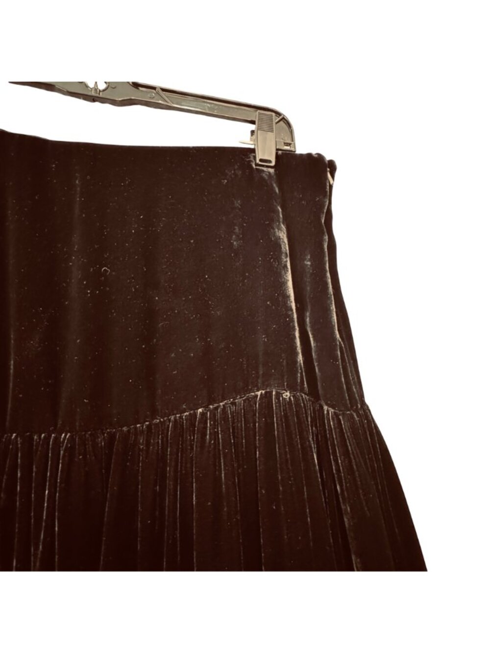 Boho Western Black Velvet Tiered Midi Skirt Size 6 by Michael Kors Side Zip - Picture 3 of 10